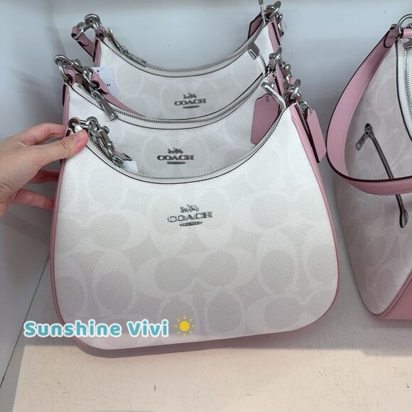 NWT Coach Teri Hobo Bag In Signature Canvas CAL52 Sv/Chalk/Carnation - Picture 1 of 11